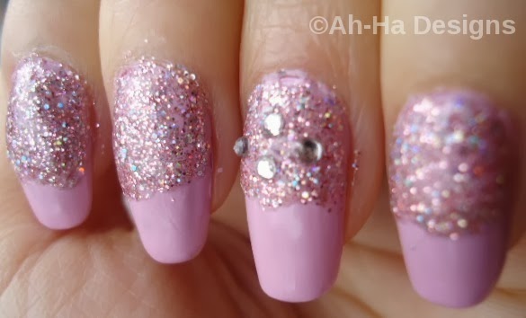 Ah-Ha Designs: Glitter Nude Nails with Jewels