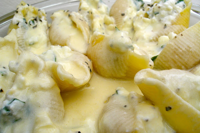 Lemon-Basil Ricotta Stuffed Shells in a Champagne Cream Sauce