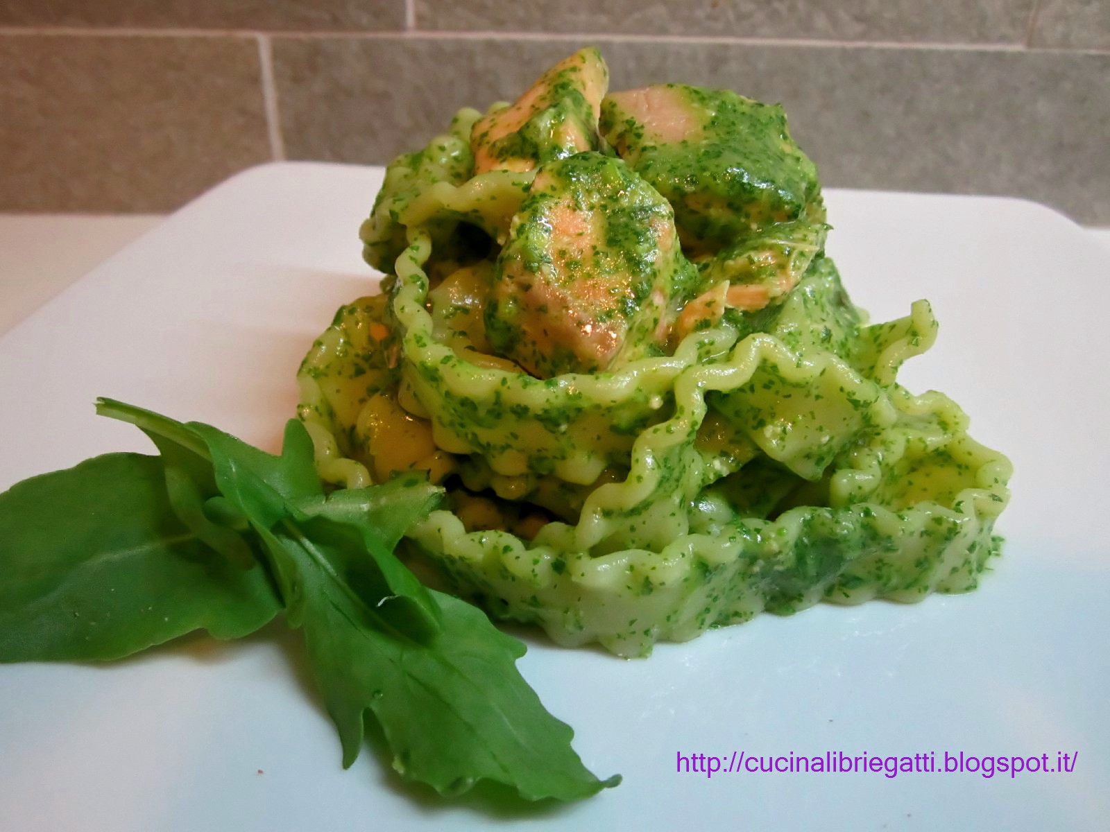Mafaldine con pesto di rucola e salmone alla vodka Cucina, Libri e Gatti