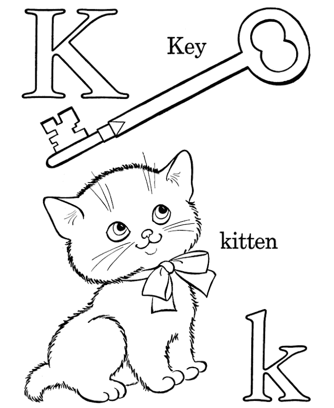 Printable Alphabet Coloring Pages Key kitten title=