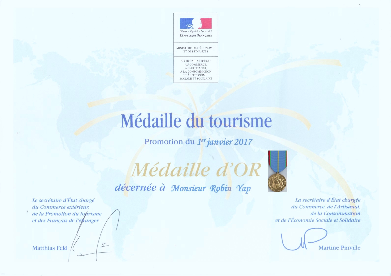 Medaille du tourisme 2017