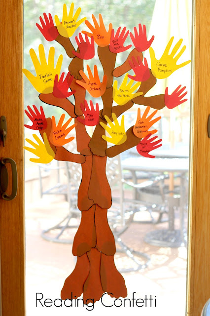 A handprint and footprint tree is a fun way for the family to create a fall bucket list.