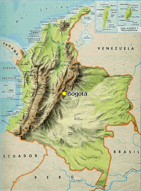 mapa de colombia con sus cordilleras