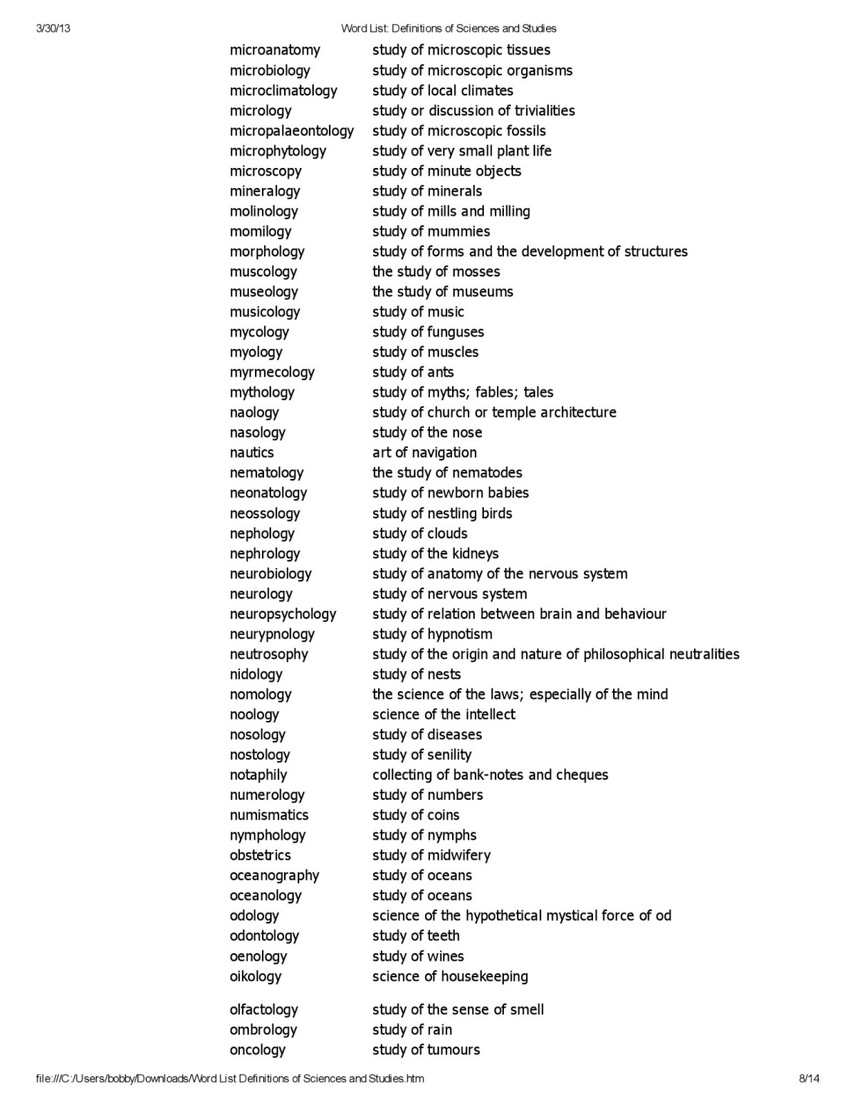 list of words ending in ology pdf