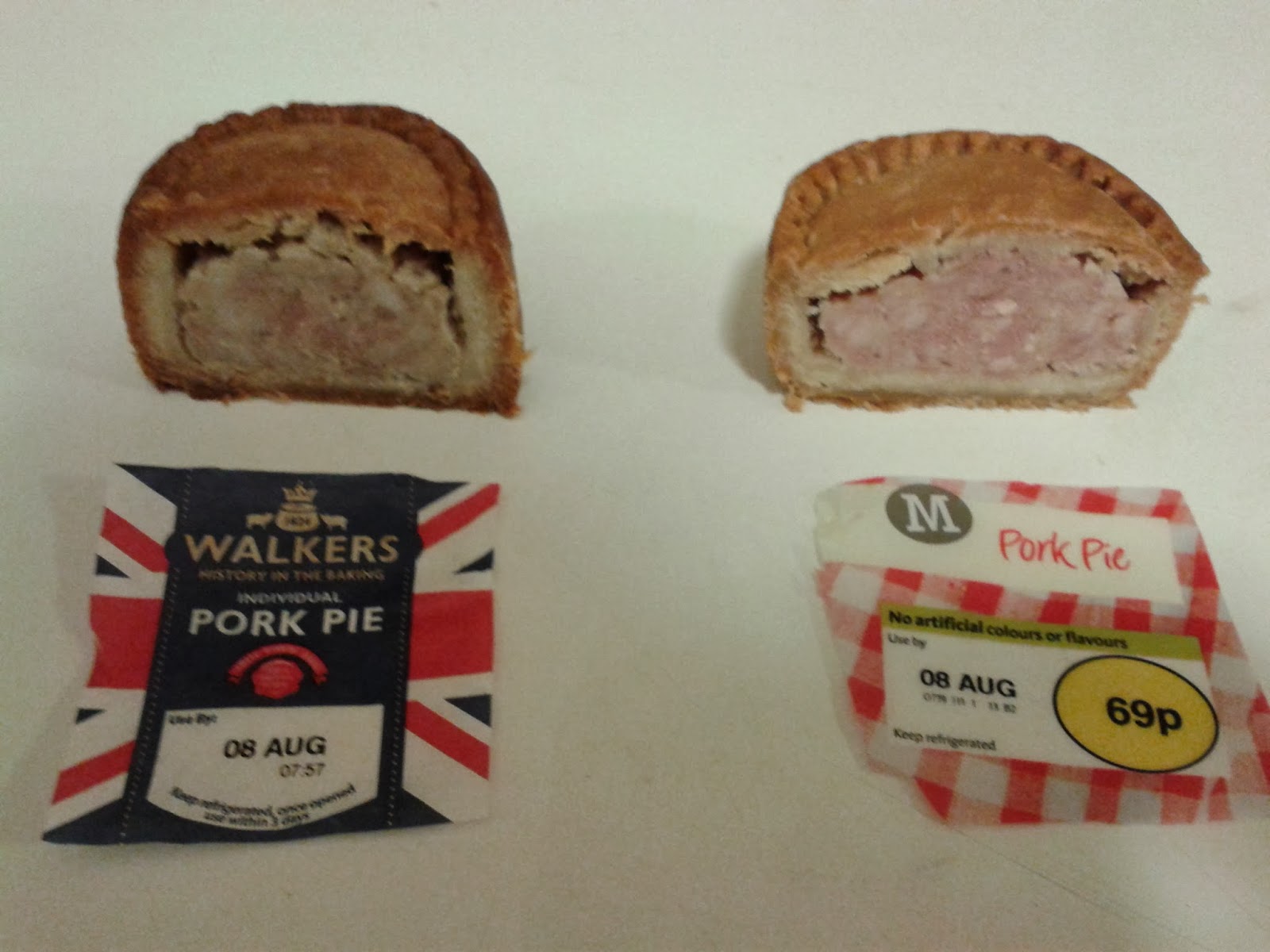 Pork pie comparison halved