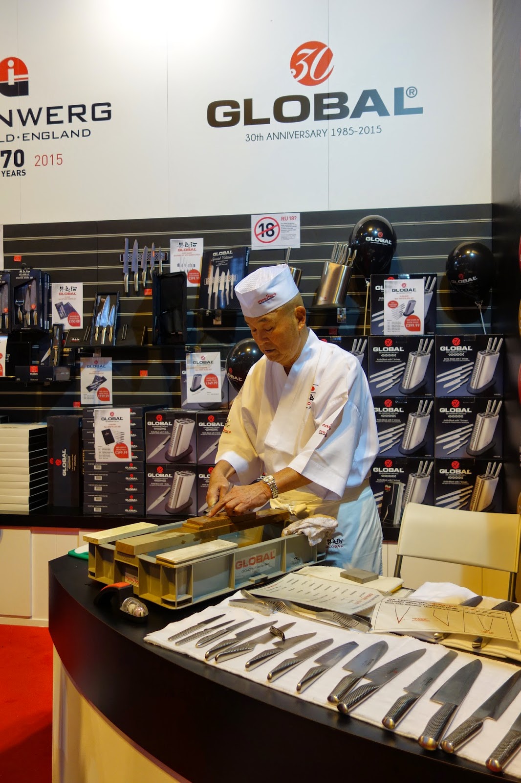 Knives being sharpened at the Good Food Show Winter 