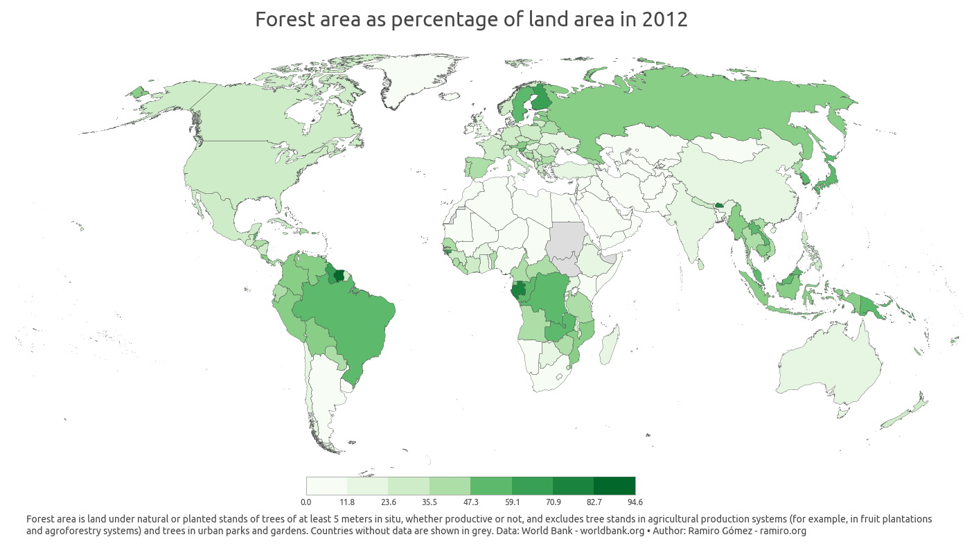 Forest area as percentage of land area Vivid Maps