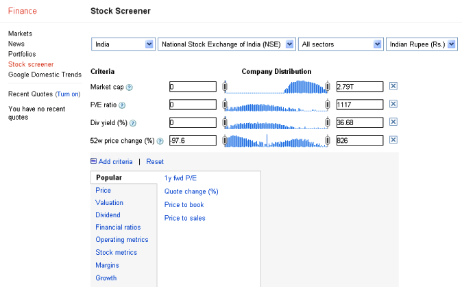 stock screener for indian stocks from google finance