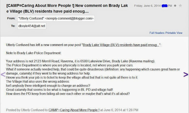 The Brady Lake Village clerk gang will never get things done correctly !