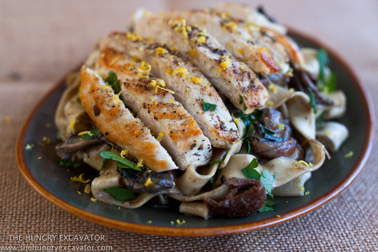 The Hungry Excavator Lemon & Herb Seared Chicken with Porcini Cream