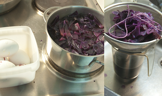 Straining red cabbage