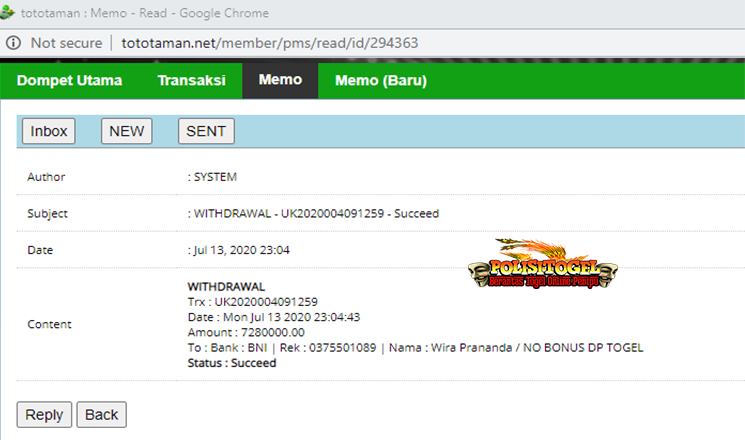 TAMANTOTO WIDRAW TIDAK MASUK KE REKENING