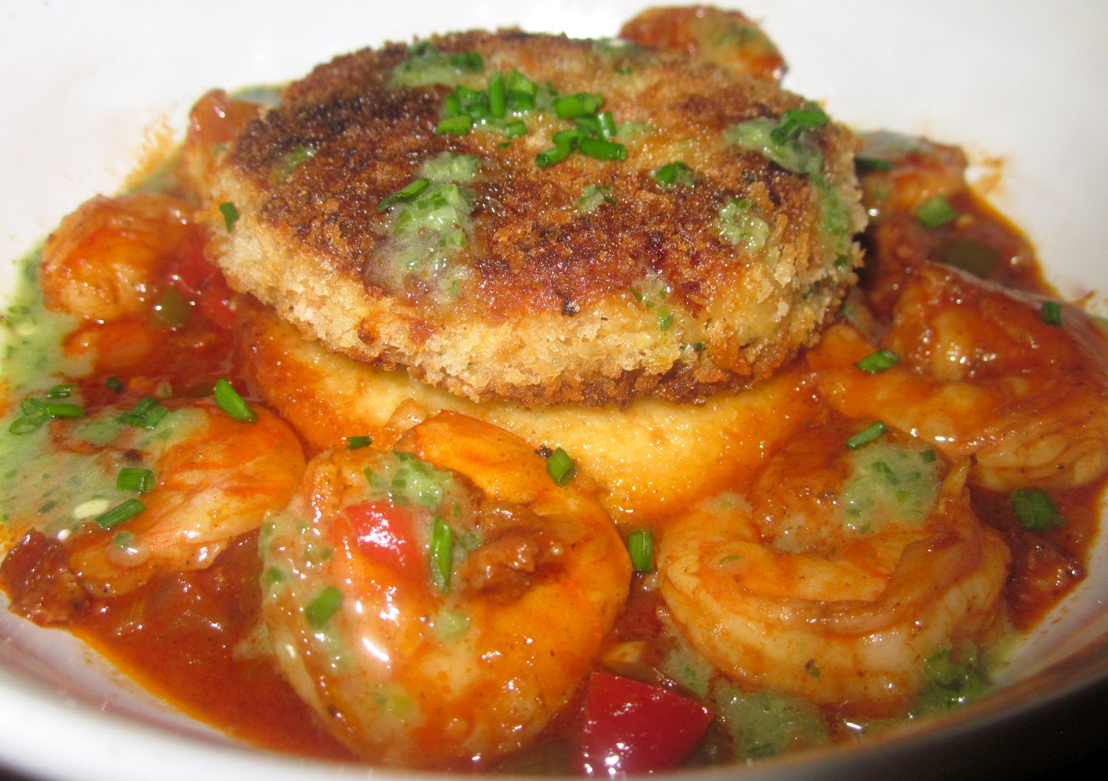 Haute + Heirloom Crab Cake & Pepperjack Grit Cake with Shrimp Etouffee