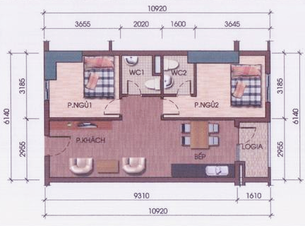 Thiết kế căn hộ 2 phòng ngủ diện tích từ 56m2 đến 71m2 Thiết kế căn hộ 2 phòng ngủ diện tích từ 56m2 đến 71m2