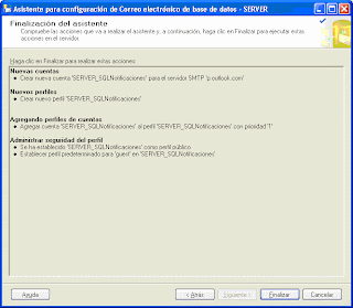 Areatic, Configurar Database Mail - Asistente - Finalizar