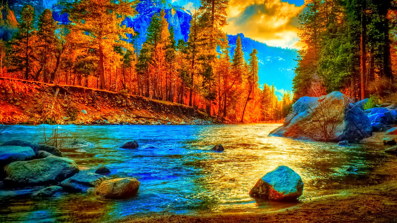 Awesome Autumn - River Background | Hd Desktop Wallpaper