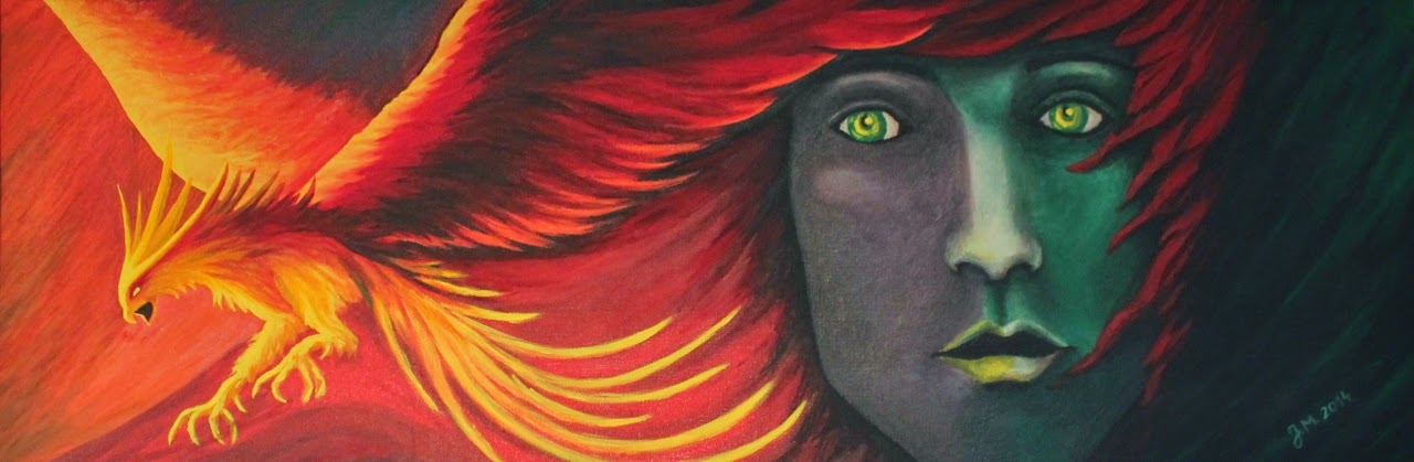 Mein Herz gleicht einem Phönix. Kunst von Jasmin Metzen Acrylfarbe auf dünner Holzplatte. Malerei. Portrait. Mein Herz gleicht einem Phönix... Es zerbricht zu tausend Scherben, aber schafft es dennoch wieder durch neue Liebe aufzuleben.