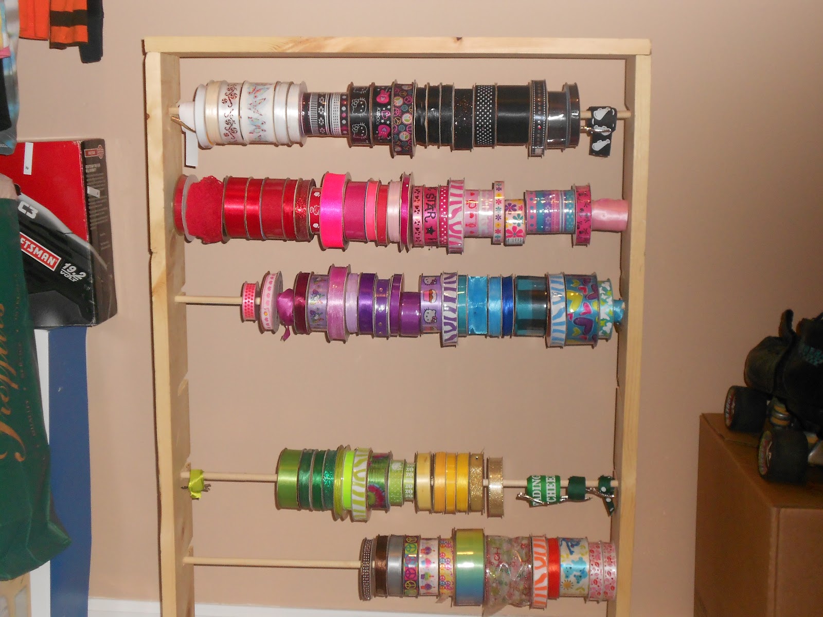 wooden ribbon rack