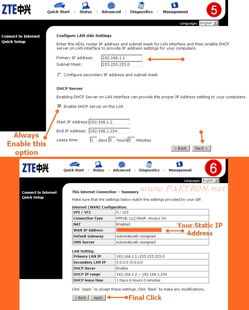 Configuration of PTCL Static IP Address Complete Settings Paktron
