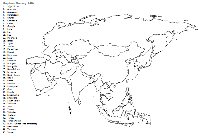 DSST Discover Social Studies Then/Today/Tomorrow Map from Memory ASIA