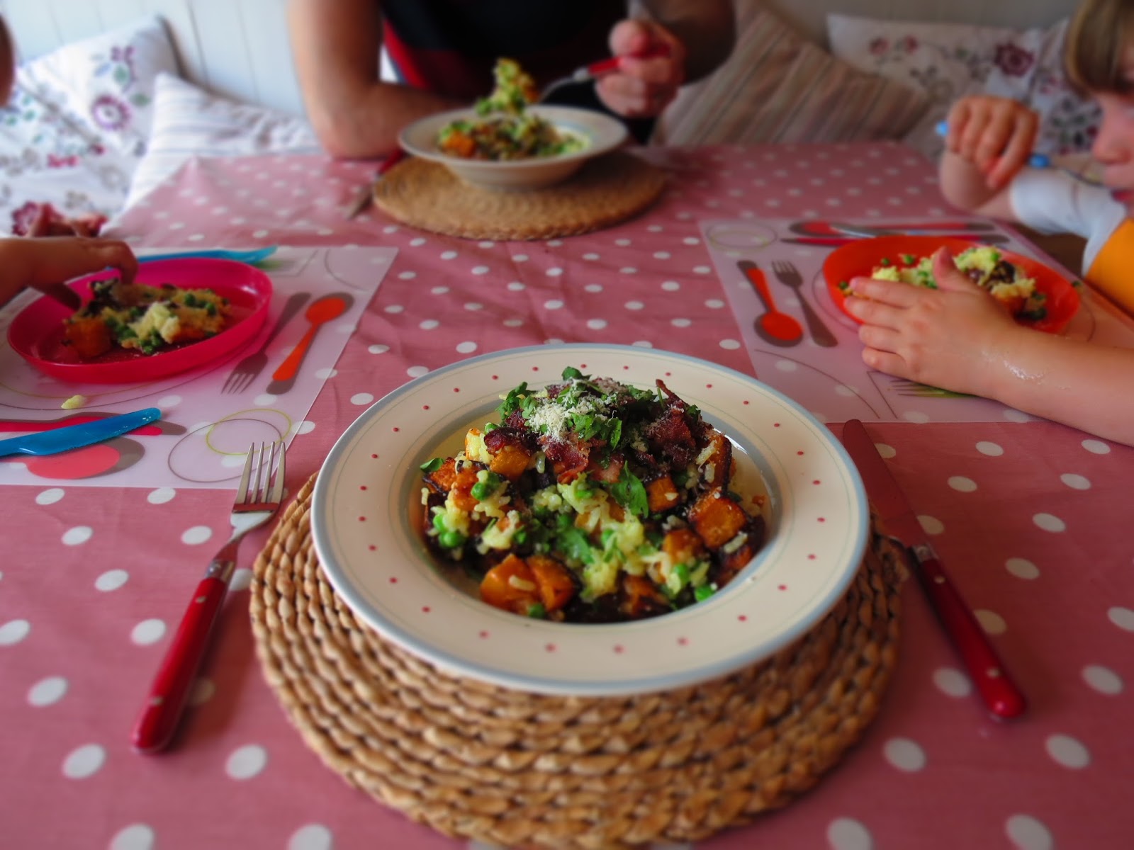 Cooking for Sanity Butternut squash, pea and streaky bacon risotto