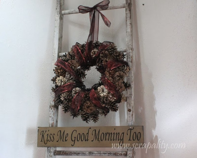 Vintage Ladder and Wreath Staircase Decor