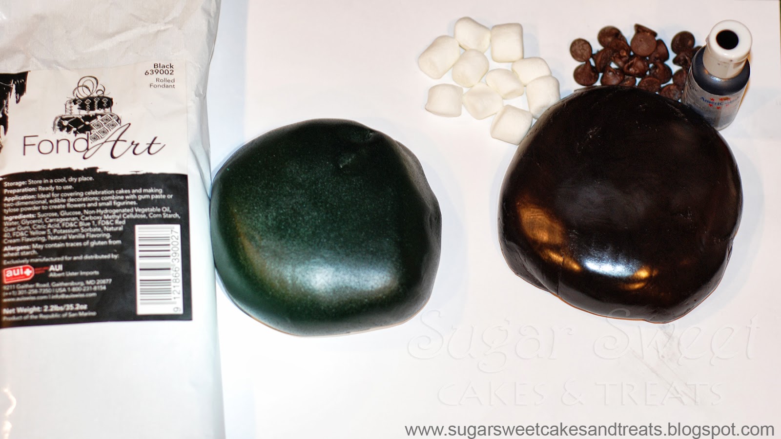Sugar Sweet Cakes and Treats Black Marshmallow Fondant vs. FondArt