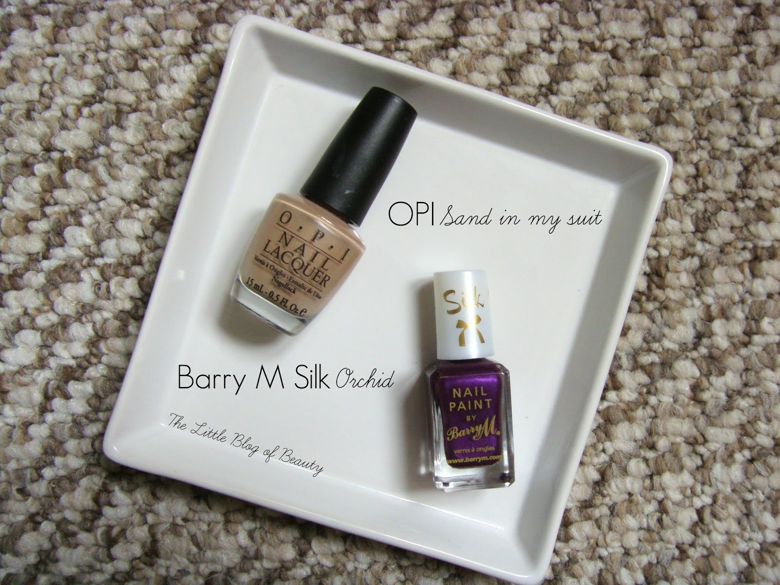 OPI Sand in my suit and Barry M Silk Orchid