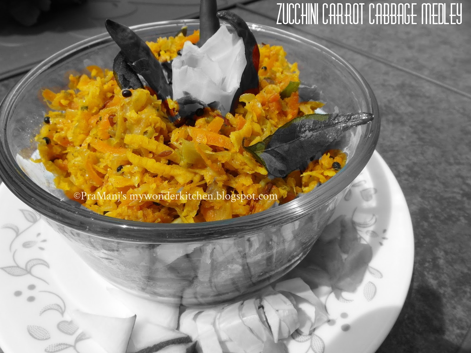 Zucchini carrot cabbage thoran