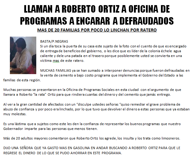 LLaman a Roberto Ortiz a Oficina de Programa a ERncarar Defraudados