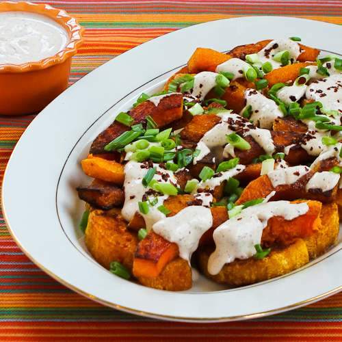 Roasted Butternut Squash Wedges with TahiniYogurt Sauce, Sumac, and