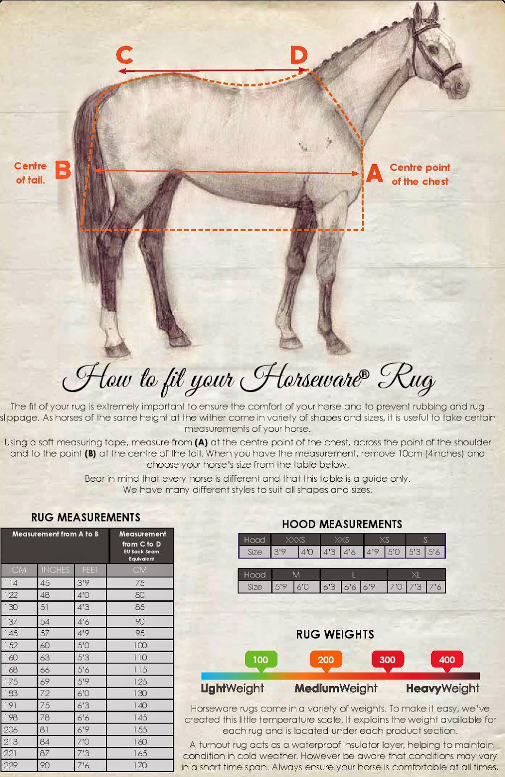 Horseware Clothing Size Chart