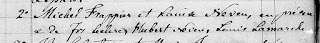1836 marriage record of Michel Frappier and Louise Neveu