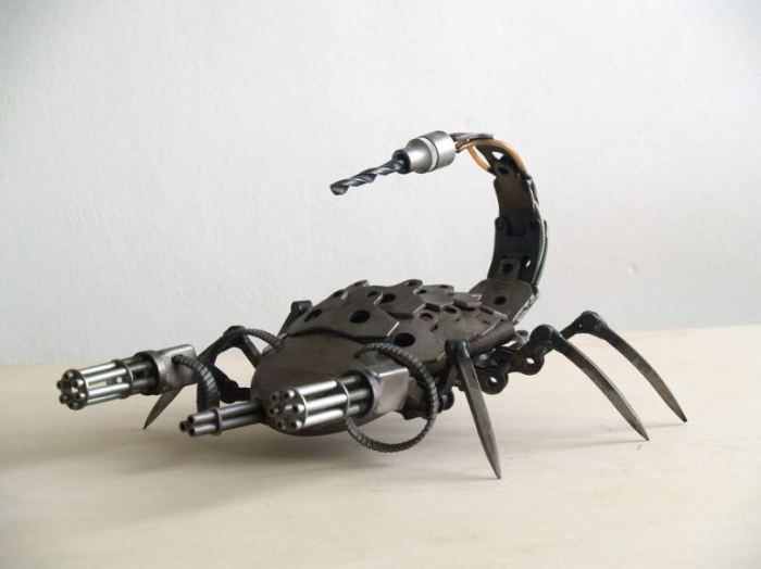 steampunk sculptures from old car and motorcycle parts art projects