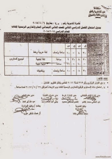 جداول امتحانات قنا كل الفرق اخر العام2015