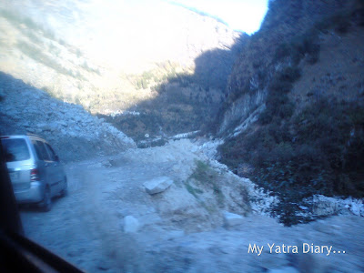 Damaged and dangerous landslide road conditions in the Garhwal Himalayas during the Char Dham Yatra