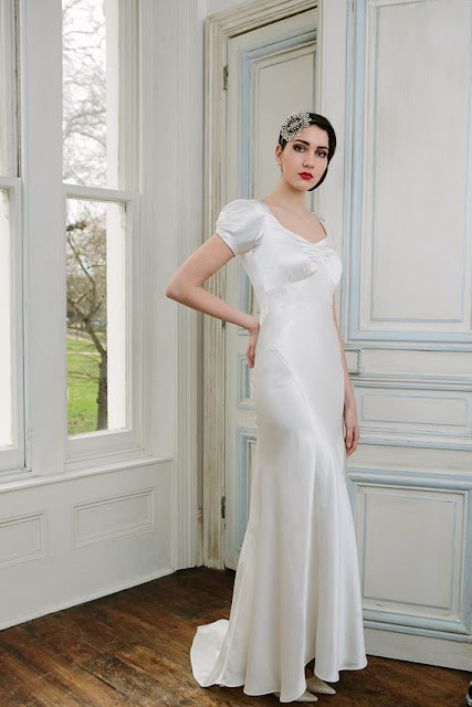 'VIOLETTE', a 1930s vintage wedding dress design in slinky and sophisticated satin