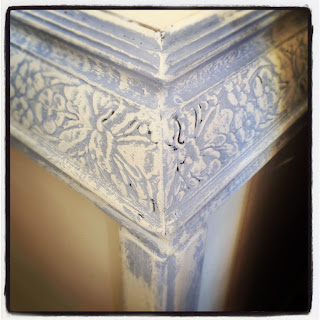 Louis Blue and Old White Carving detail