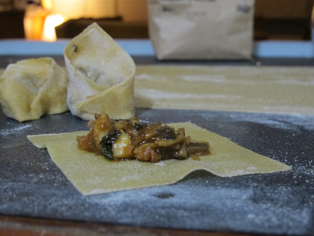 muppys Duck and Mushroom Tortellini with Caramelised Pears