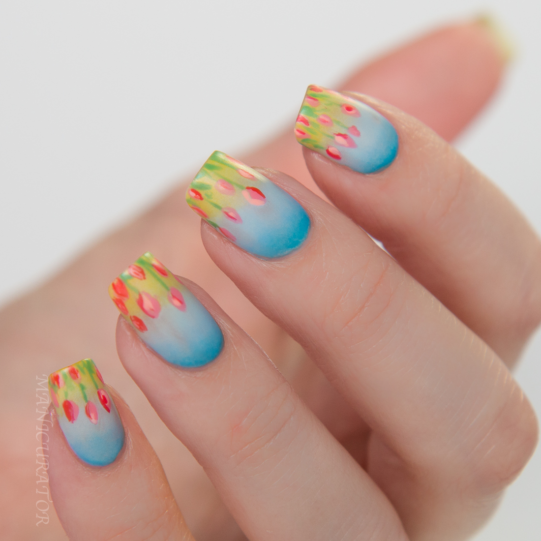 China Glaze Road Trip Spring 2015 Freehand Tulip Nail Art