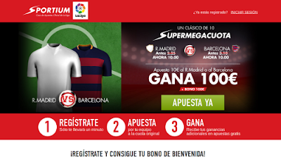 sportium supermegacuota 10 euros clasico Real Madrid vs Barcelona + bono 100 euros 21 noviembre sportium supermegacuota 10 euros clasico Real Madrid vs Barcelona + bono 100 euros 21 noviembre
