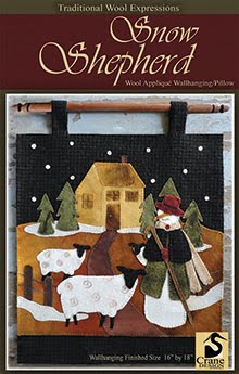 Snow Shepherd Wool Applique Wall Hanging 16" x 18"