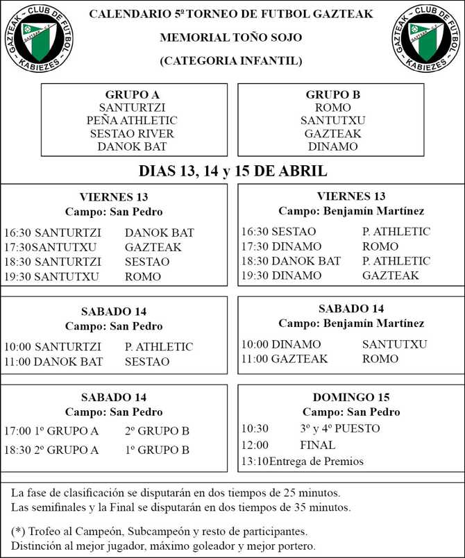 CALENDARIO DEL TORNEO 2012