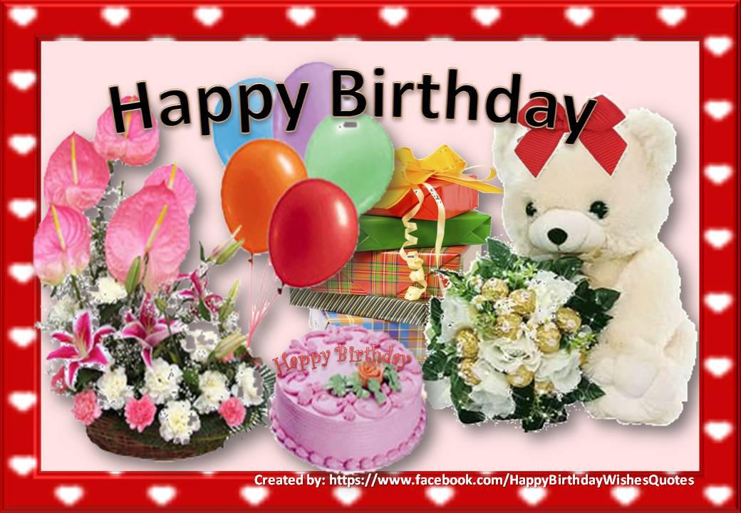 Beautiful Birthday Card with flowers, balloons, gifts and a teddy bear ...