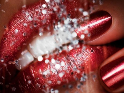 Red Glittery Lip Art Makeup