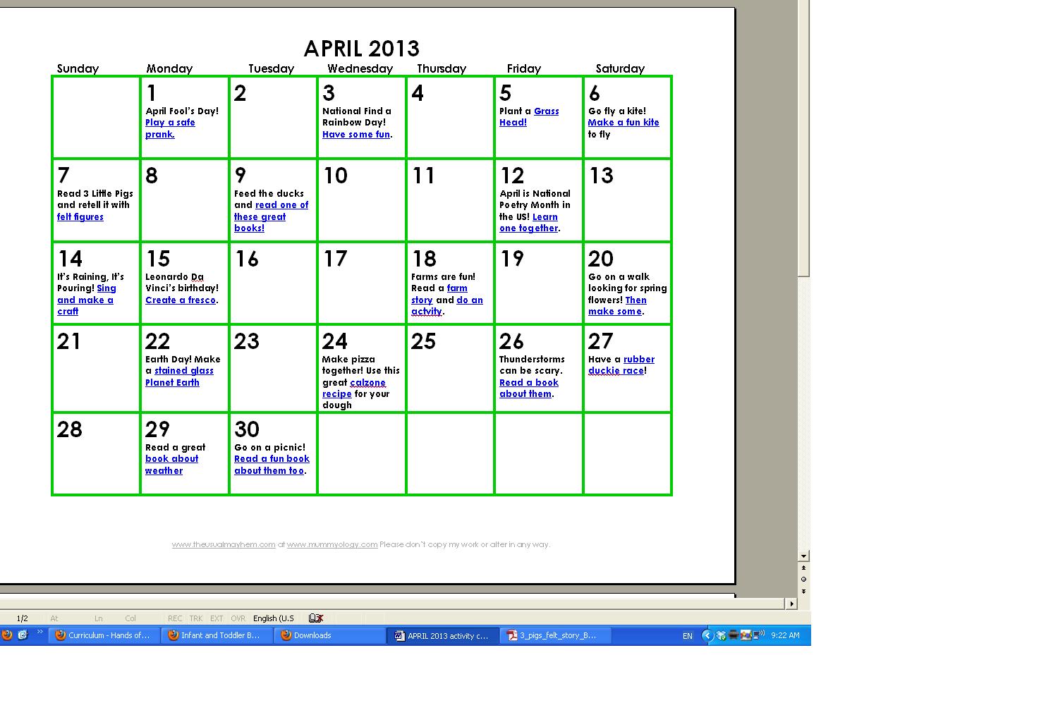 Free April Kids’ Activity Calendar! Mummyology