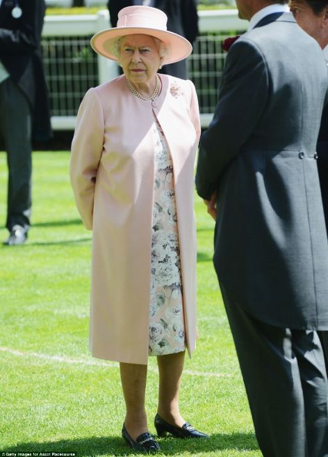 Queen Elizabeth in a dusty pink coat and dress on day 5 of Royal Ascot 2014