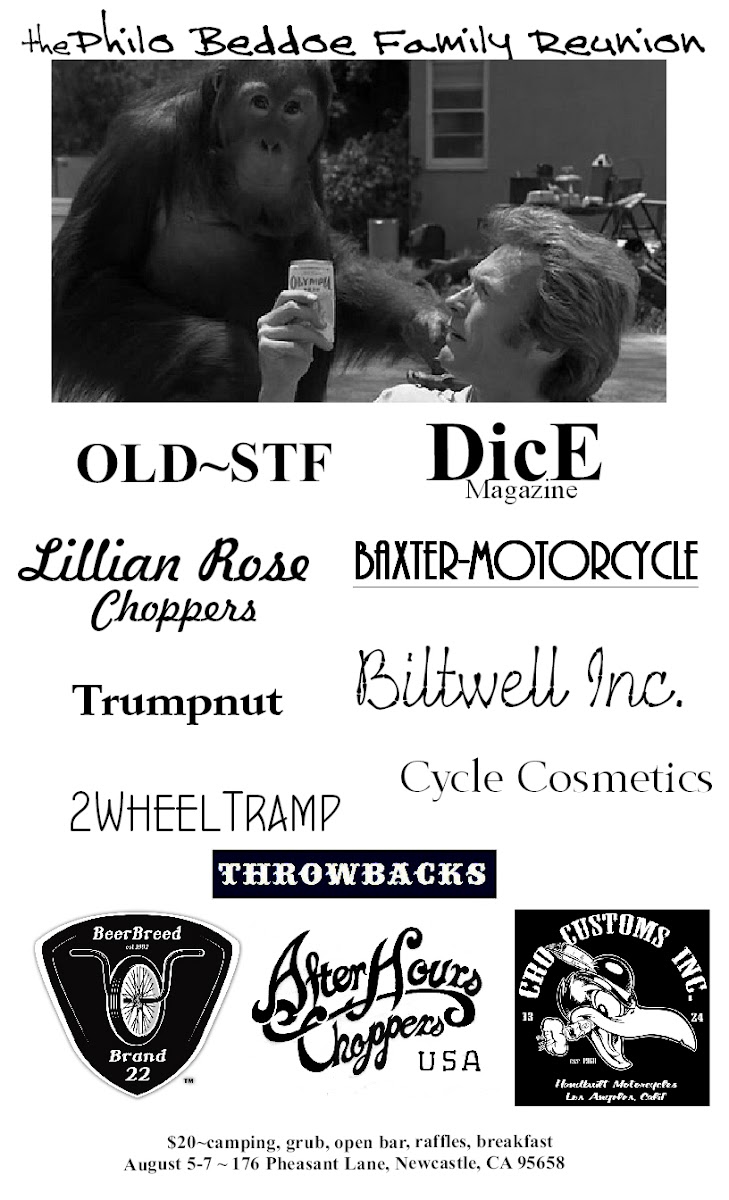 after hours choppers presents something to do with an orangutan, clint eastwood, beer, and bikers