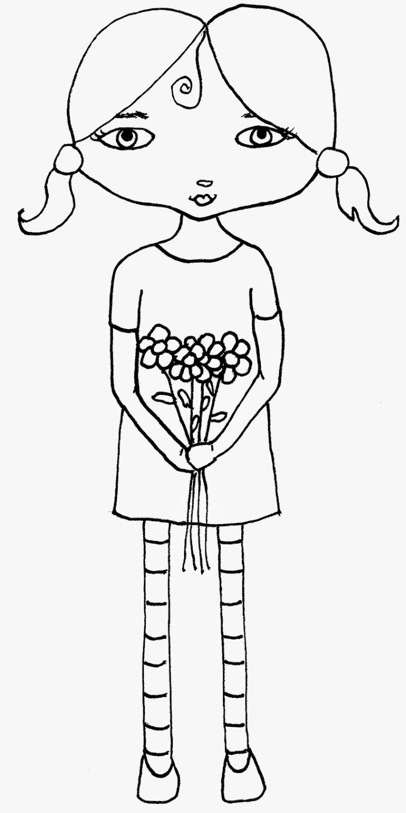 Crudoodle Free Digital Stamp, Girl with Bouquet by Tori Beveridge