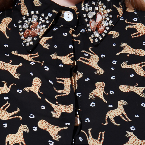 Studded Collar Cheetah Print Shirt